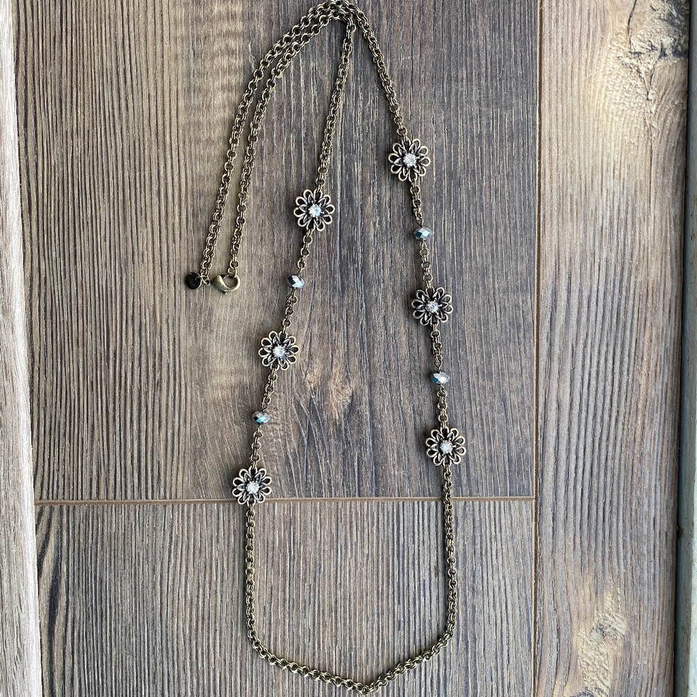 Loft Brass Floral Rhinestone Necklace